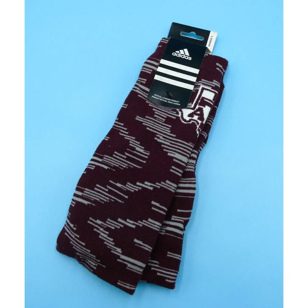 Texas A&M Aggies Crew‎ Socks Womens One Size Adidas NCAA Red Gray New Mid Y2K